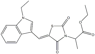 ethyl 2-{5-[(1-ethyl-1H-indol-3-yl)methylene]-2,4-dioxo-1,3-thiazolidin-3-yl}propanoate Struktur