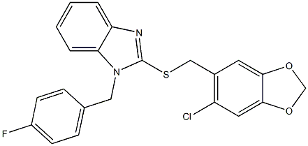 (6-chloro-1,3-benzodioxol-5-yl)methyl 1-(4-fluorobenzyl)-1H-benzimidazol-2-yl sulfide Struktur