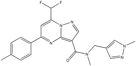 7-(difluoromethyl)-N-methyl-5-(4-methylphenyl)-N-[(1-methyl-1H-pyrazol-4-yl)methyl]pyrazolo[1,5-a]pyrimidine-3-carboxamide Struktur