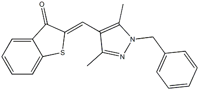 2-[(1-benzyl-3,5-dimethyl-1H-pyrazol-4-yl)methylene]-1-benzothiophen-3(2H)-one Struktur