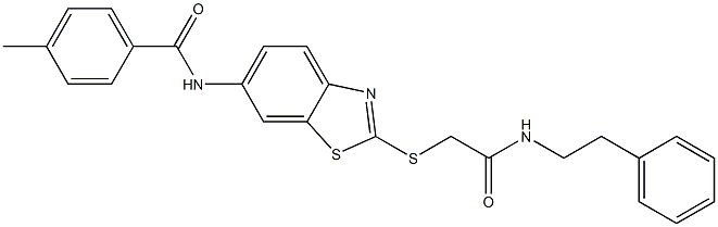 4-methyl-N-[2-({2-oxo-2-[(2-phenylethyl)amino]ethyl}sulfanyl)-1,3-benzothiazol-6-yl]benzamide Struktur