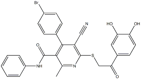 4-(4-bromophenyl)-5-cyano-6-{[2-(3,4-dihydroxyphenyl)-2-oxoethyl]sulfanyl}-2-methyl-N-phenylpyridine-3-carboxamide Struktur