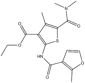 ethyl 5-[(dimethylamino)carbonyl]-4-methyl-2-[(2-methyl-3-furoyl)amino]-3-thiophenecarboxylate Struktur