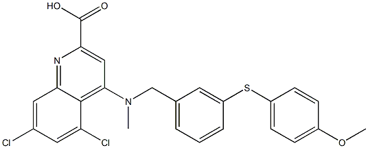 5,7-dichloro-4-[{3-[(4-methoxyphenyl)sulfanyl]benzyl}(methyl)amino]-2-quinolinecarboxylic acid Struktur