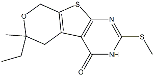 6-ethyl-6-methyl-2-(methylsulfanyl)-3,5,6,8-tetrahydro-4H-pyrano[4',3':4,5]thieno[2,3-d]pyrimidin-4-one Struktur