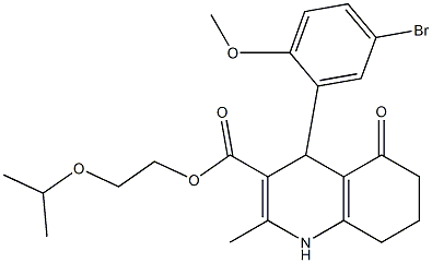 2-isopropoxyethyl 4-(5-bromo-2-methoxyphenyl)-2-methyl-5-oxo-1,4,5,6,7,8-hexahydroquinoline-3-carboxylate Struktur