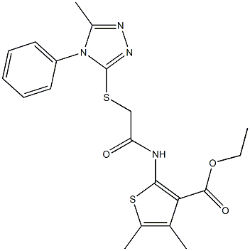 ethyl 4,5-dimethyl-2-({[(5-methyl-4-phenyl-4H-1,2,4-triazol-3-yl)sulfanyl]acetyl}amino)-3-thiophenecarboxylate Struktur