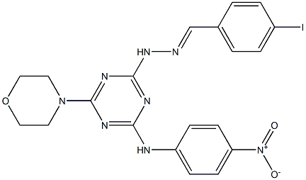 4-iodobenzaldehyde [4-{4-nitroanilino}-6-(4-morpholinyl)-1,3,5-triazin-2-yl]hydrazone Struktur