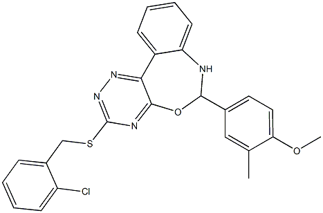 4-{3-[(2-chlorobenzyl)sulfanyl]-6,7-dihydro[1,2,4]triazino[5,6-d][3,1]benzoxazepin-6-yl}-2-methylphenyl methyl ether Struktur