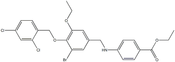 ethyl 4-({3-bromo-4-[(2,4-dichlorobenzyl)oxy]-5-ethoxybenzyl}amino)benzoate Struktur