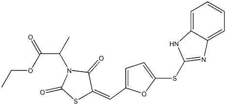 ethyl 2-(5-{[5-(1H-benzimidazol-2-ylsulfanyl)-2-furyl]methylene}-2,4-dioxo-1,3-thiazolidin-3-yl)propanoate Struktur