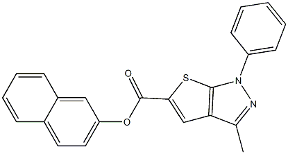 2-naphthyl 3-methyl-1-phenyl-1H-thieno[2,3-c]pyrazole-5-carboxylate Struktur