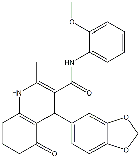 4-(1,3-benzodioxol-5-yl)-2-methyl-N-[2-(methyloxy)phenyl]-5-oxo-1,4,5,6,7,8-hexahydroquinoline-3-carboxamide Struktur