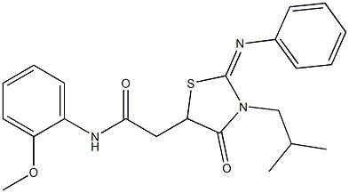 2-[3-isobutyl-4-oxo-2-(phenylimino)-1,3-thiazolidin-5-yl]-N-(2-methoxyphenyl)acetamide Struktur