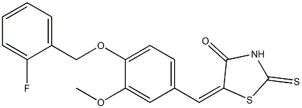 5-{4-[(2-fluorobenzyl)oxy]-3-methoxybenzylidene}-2-thioxo-1,3-thiazolidin-4-one Struktur