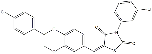 5-{4-[(4-chlorobenzyl)oxy]-3-methoxybenzylidene}-3-(3-chlorophenyl)-1,3-thiazolidine-2,4-dione Struktur