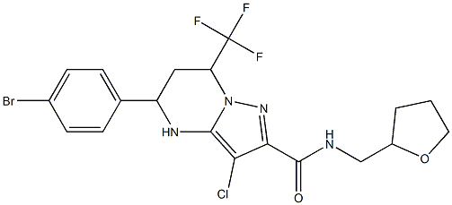 5-(4-bromophenyl)-3-chloro-N-(tetrahydro-2-furanylmethyl)-7-(trifluoromethyl)-4,5,6,7-tetrahydropyrazolo[1,5-a]pyrimidine-2-carboxamide Struktur