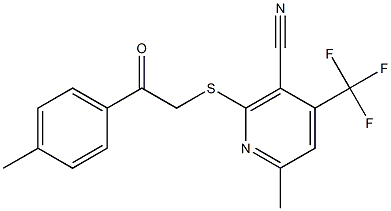 6-methyl-2-{[2-(4-methylphenyl)-2-oxoethyl]sulfanyl}-4-(trifluoromethyl)nicotinonitrile Struktur