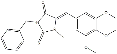 3-benzyl-1-methyl-2-thioxo-5-(3,4,5-trimethoxybenzylidene)-4-imidazolidinone Struktur