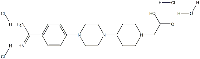 4-[4-[4-(Aminoiminomethyl)phenyl]-1-piperazinyl]-1-piperidineacetic  acid  hydrate  trihydrochloride Struktur