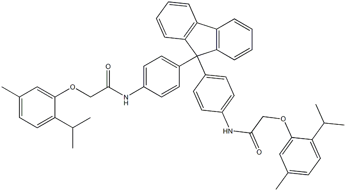 2-(2-isopropyl-5-methylphenoxy)-N-{4-[9-(4-{[2-(2-isopropyl-5-methylphenoxy)acetyl]amino}phenyl)-9H-fluoren-9-yl]phenyl}acetamide Struktur