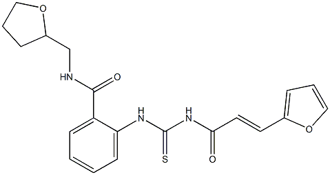 2-[({[(E)-3-(2-furyl)-2-propenoyl]amino}carbothioyl)amino]-N-(tetrahydro-2-furanylmethyl)benzamide Struktur