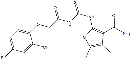 2-[({[2-(4-bromo-2-chlorophenoxy)acetyl]amino}carbothioyl)amino]-4,5-dimethyl-3-thiophenecarboxamide Struktur