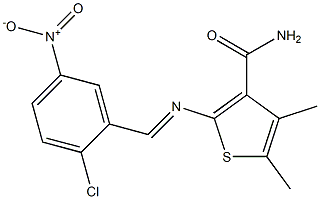 2-{[(E)-(2-chloro-5-nitrophenyl)methylidene]amino}-4,5-dimethyl-3-thiophenecarboxamide Struktur