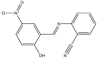 2-{[(E)-(2-hydroxy-5-nitrophenyl)methylidene]amino}benzonitrile Struktur