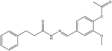 2-methoxy-4-{[(E)-2-(3-phenylpropanoyl)hydrazono]methyl}phenyl acetate Struktur