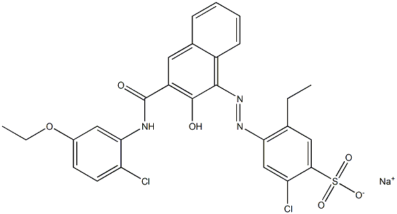 2-Chloro-5-ethyl-4-[[3-[[(2-chloro-5-ethoxyphenyl)amino]carbonyl]-2-hydroxy-1-naphtyl]azo]benzenesulfonic acid sodium salt Struktur