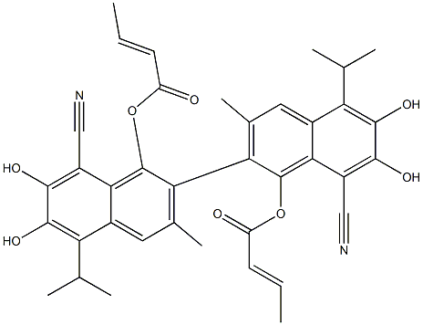 1,1'-Bis(2-butenoyloxy)-6,6',7,7'-tetrahydroxy-5,5'-diisopropyl-3,3'-dimethyl-2,2'-binaphthalene-8,8'-dicarbonitrile Struktur