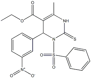 1,2,3,4-Tetrahydro-6-methyl-4-(3-nitrophenyl)-3-phenylsulfonyl-2-thioxopyrimidine-5-carboxylic acid ethyl ester Struktur