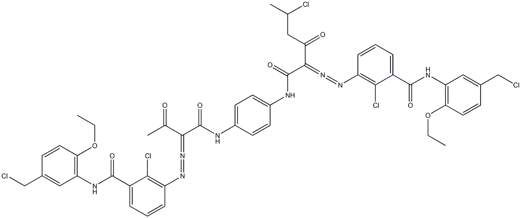 3,3'-[2-(1-Chloroethyl)-1,4-phenylenebis[iminocarbonyl(acetylmethylene)azo]]bis[N-[3-(chloromethyl)-6-ethoxyphenyl]-2-chlorobenzamide] Struktur