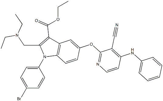 1-(4-Bromophenyl)-2-[(diethylamino)methyl]-5-[3-cyano-4-(phenylamino)pyridin-2-yloxy]-1H-indole-3-carboxylic acid ethyl ester Struktur