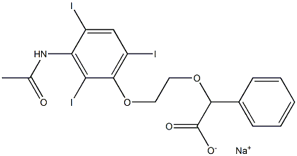 2-[2-[3-(Acetylamino)-2,4,6-triiodophenyloxy]ethoxy]-2-phenylacetic acid sodium salt Struktur