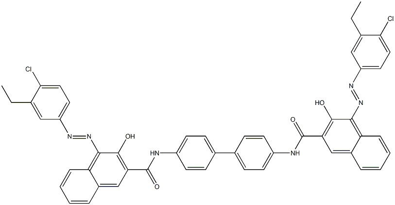 N,N'-(1,1'-Biphenyl-4,4'-diyl)bis[4-[(4-chloro-3-ethylphenyl)azo]-3-hydroxy-2-naphthalenecarboxamide] Struktur