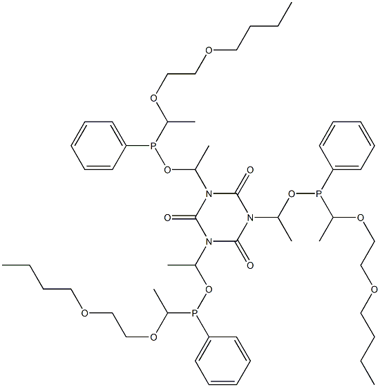 1,3,5-Tris[1-[[[1-(2-butoxyethoxy)ethyl]phenylphosphino]oxy]ethyl]-1,3,5-triazine-2,4,6(1H,3H,5H)-trione Struktur