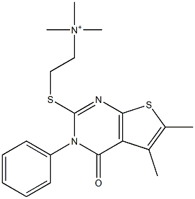 N,N,N-Trimethyl[2-[[[5,6-dimethyl-3-phenyl-3,4-dihydro-4-oxothieno[2,3-d]pyrimidin]-2-yl]thio]ethyl]aminium Struktur