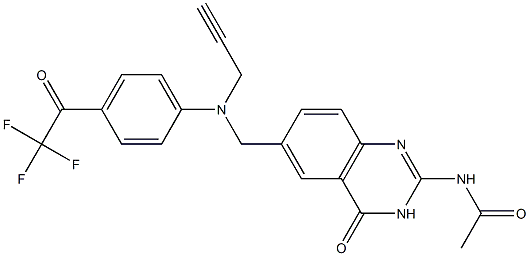 2-Acetylamino-6-[N-(4-trifluoroacetylphenyl)-N-(2-propynyl)aminomethyl]quinazolin-4(3H)-one Struktur