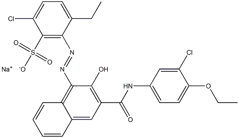 2-Chloro-5-ethyl-6-[[3-[[(3-chloro-4-ethoxyphenyl)amino]carbonyl]-2-hydroxy-1-naphtyl]azo]benzenesulfonic acid sodium salt Struktur