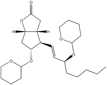 (1S,5R,6R,7R)-7-(Tetrahydro-2H-pyran-2-yloxy)-6-[(1E,3S)-3-(tetrahydro-2H-pyran-2-yloxy)-1-octenyl]-2-oxabicyclo[3.3.0]octan-3-one Struktur