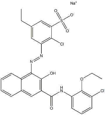 2-Chloro-5-ethyl-3-[[3-[[(3-chloro-2-ethoxyphenyl)amino]carbonyl]-2-hydroxy-1-naphtyl]azo]benzenesulfonic acid sodium salt Struktur