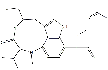 9-[1-Ethenyl-1,5-dimethyl-4-hexenyl]-1,2,4,5,6,8-hexahydro-5-(hydroxymethyl)-1-methyl-2-isopropyl-3H-pyrrolo[4,3,2-gh]-1,4-benzodiazonin-3-one Struktur