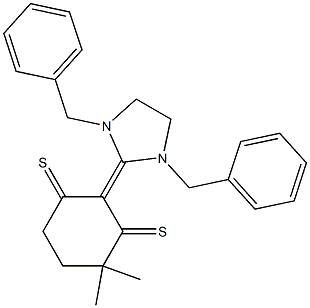 4,4-Dimethyl-2-[(1,3-dibenzyltetrahydro-1H-imidazol)-2-ylidene]cyclohexane-1,3-dithione Struktur