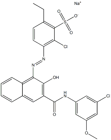 2-Chloro-6-ethyl-3-[[3-[[(3-chloro-5-methoxyphenyl)amino]carbonyl]-2-hydroxy-1-naphtyl]azo]benzenesulfonic acid sodium salt Struktur