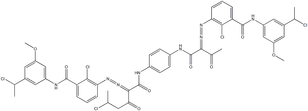 3,3'-[2-(1-Chloroethyl)-1,4-phenylenebis[iminocarbonyl(acetylmethylene)azo]]bis[N-[3-(1-chloroethyl)-5-methoxyphenyl]-2-chlorobenzamide] Struktur