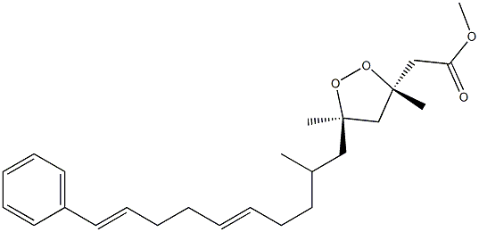 (3S,5R,10E,14E)-15-Phenyl-3,5,7-trimethyl-3,5-epidioxy-10,14-pentadecadienoic acid methyl ester Struktur