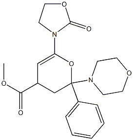 3,4-Dihydro-2-phenyl-2-morpholino-6-(2-oxooxazolidin-3-yl)-2H-pyran-4-carboxylic acid methyl ester Struktur