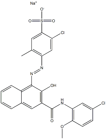 2-Chloro-5-methyl-4-[[3-[[(3-chloro-6-methoxyphenyl)amino]carbonyl]-2-hydroxy-1-naphtyl]azo]benzenesulfonic acid sodium salt Struktur